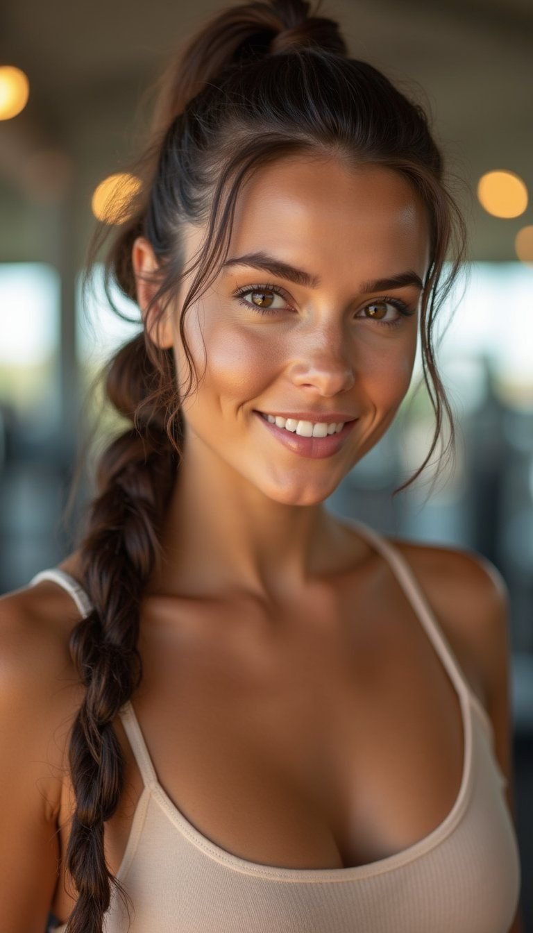 Wet Look Braided Ponytail For Sporty Elegance