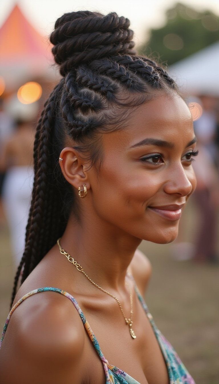 Wet Look Mini Braids Pinned For Festival Ready
