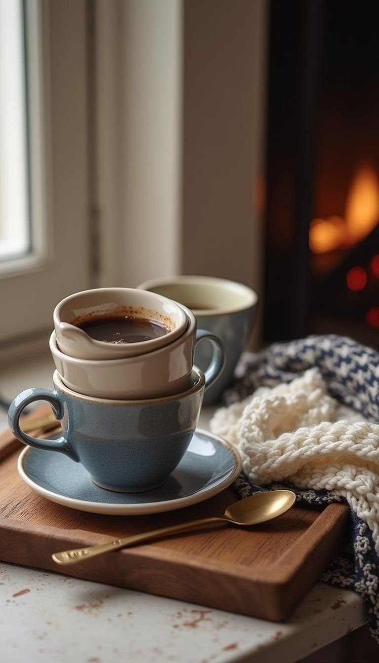 Cozy Knit And Plaid Mug Display With Soft Throws