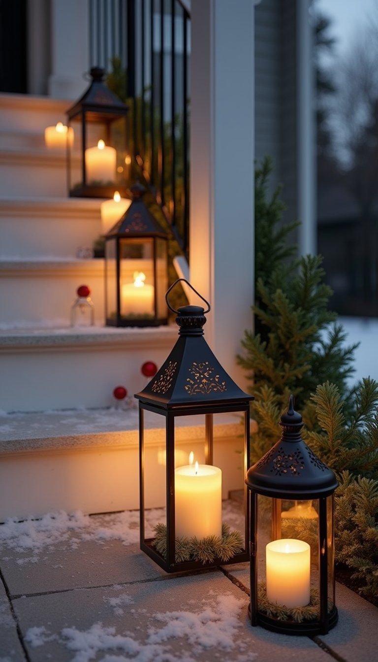 Cozy Lanterns Lined Along Steps With Faux Candles