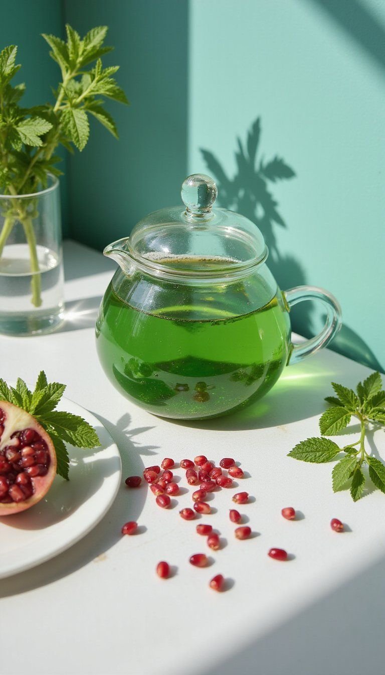 Mint Green Tea With Pomegranate Seeds