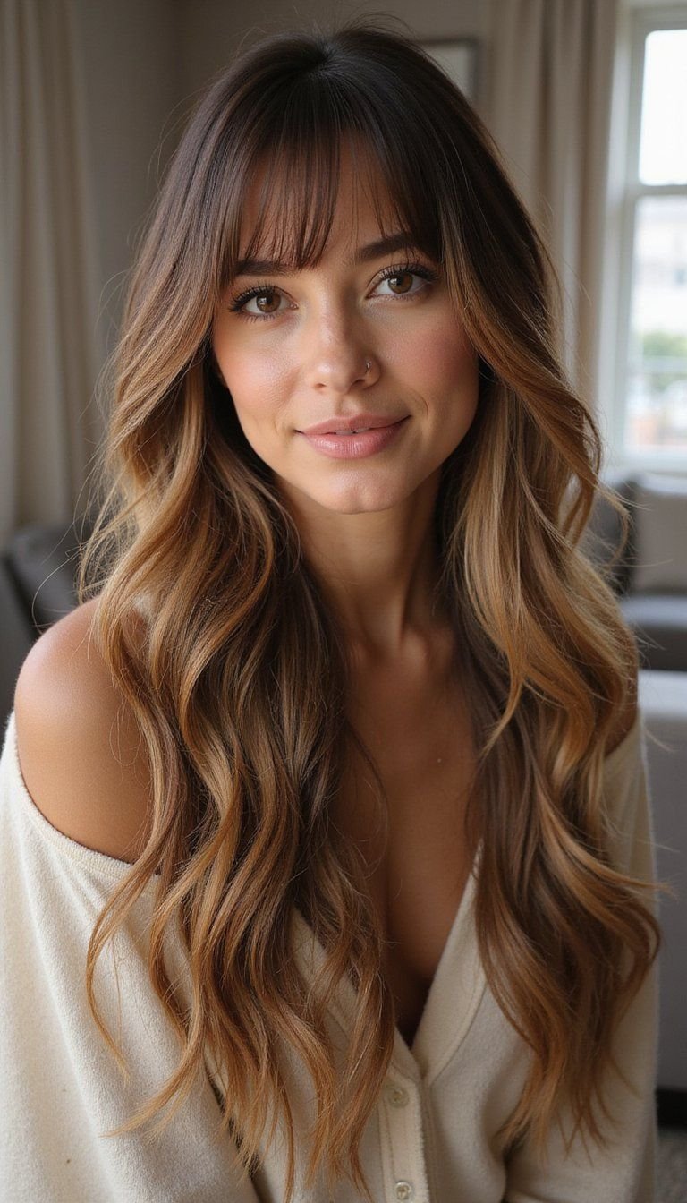 Long Wispy Bangs Blended Into Layers Seamlessly