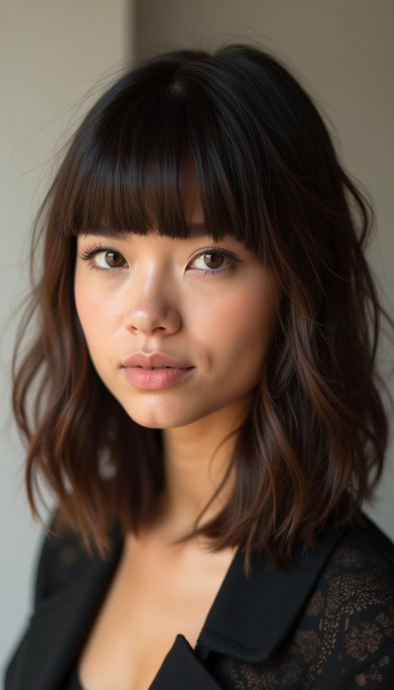 Wolf Cut With Blunt Bangs For High Contrast