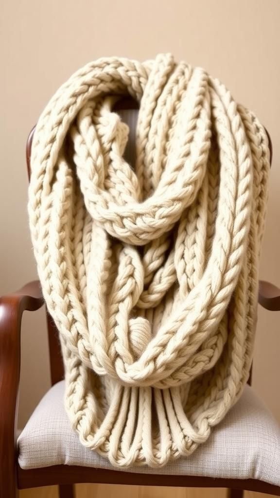 Arm-knitted infinity scarf for quick warmth
