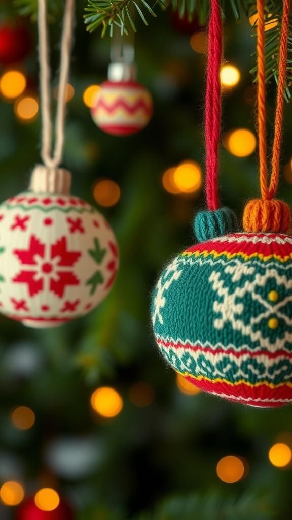 Colorwork holiday ornaments to hang on branches
