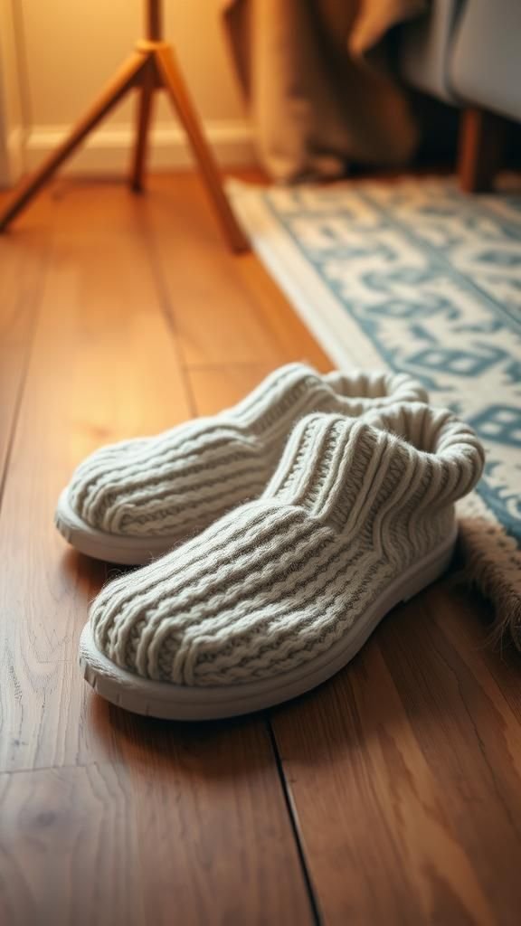Cozy knitted slippers with plush soles