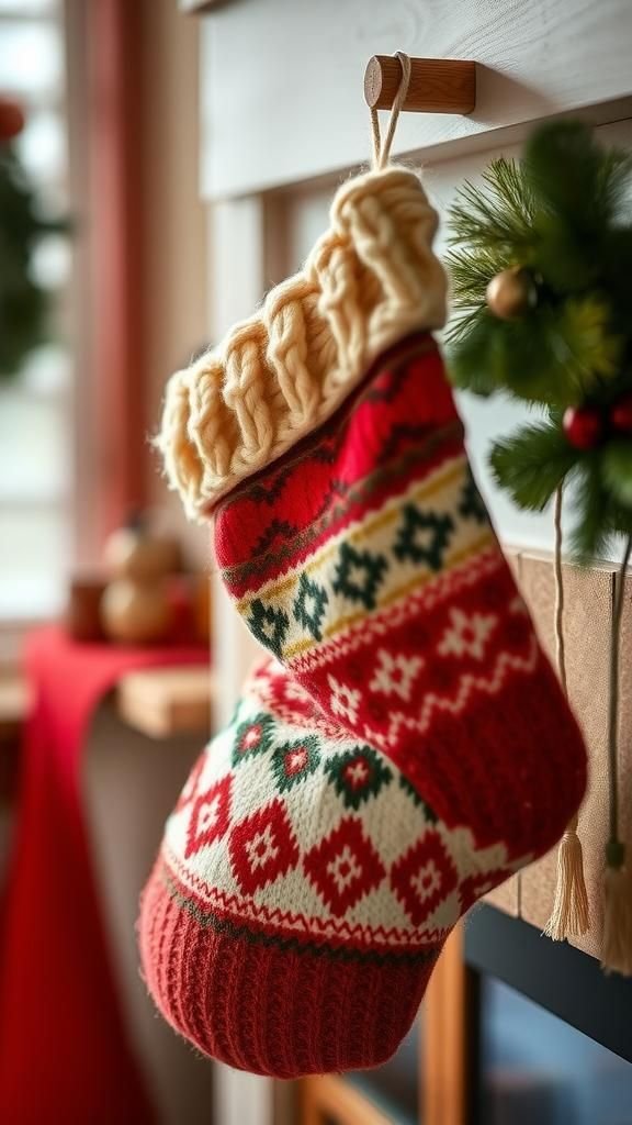 Patterned holiday stocking with chunky stitches