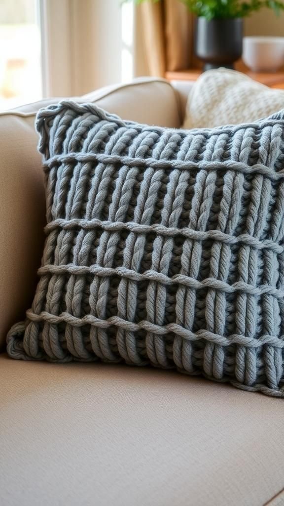 Textured throw pillow with cozy ridges