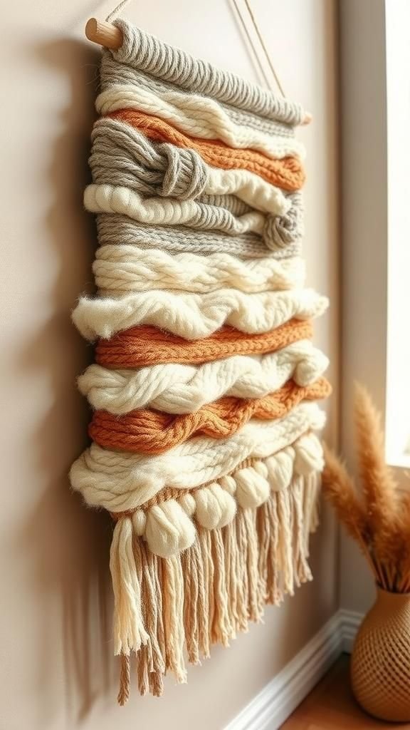 Woven yarn wall hanging for warming a room