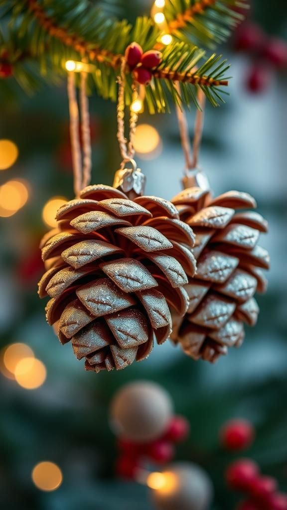 Glittered pine cones with frosty sparkle