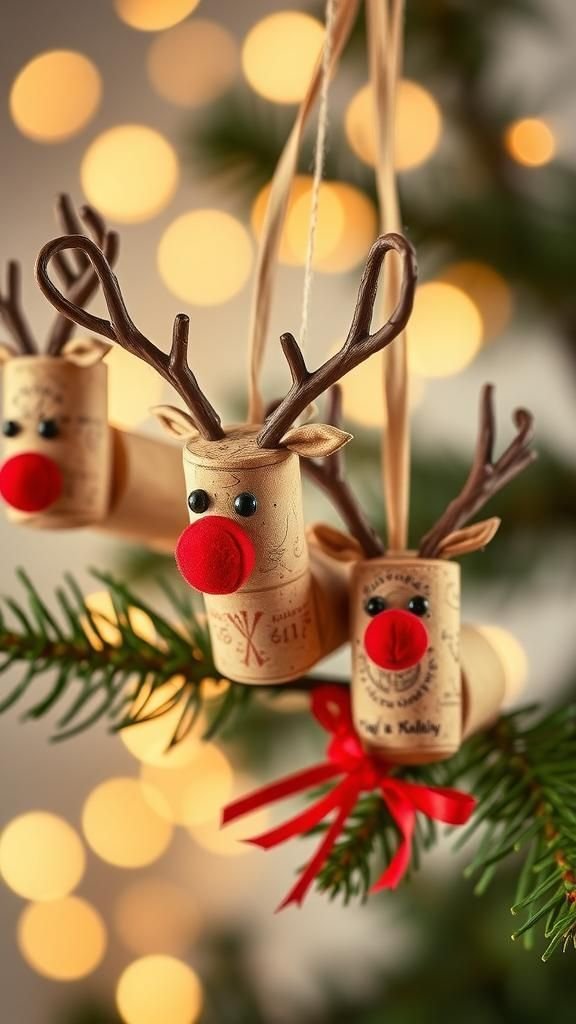 Wine cork reindeer with playful little faces