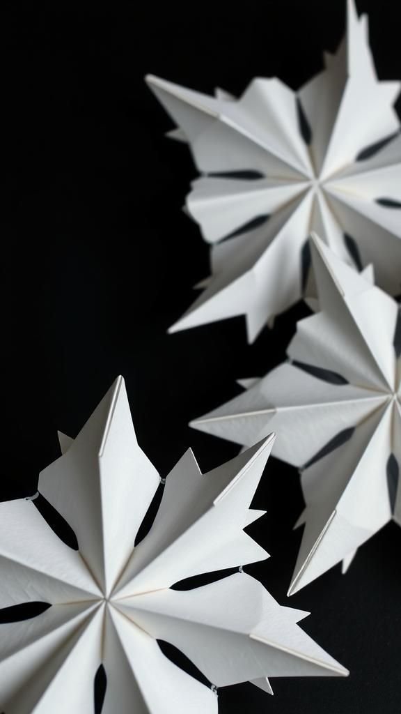 Folded origami snowflake stars with crisp lines