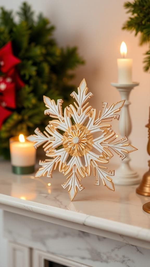 Gilded-edge snowflakes for elegant displays on mantelpieces and tables