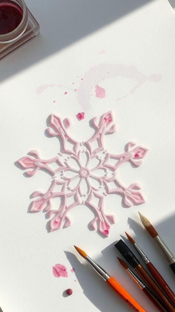 Paint-resist snowflakes using masking techniques and soft washes