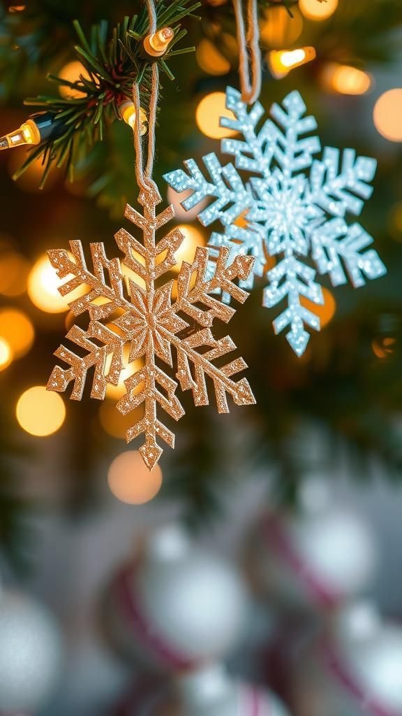 Sparkly glittered snowflake ornaments for trees