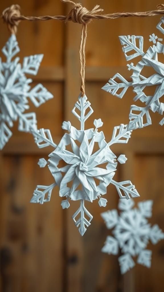Textured crumpled-paper snowflakes with rustic feel