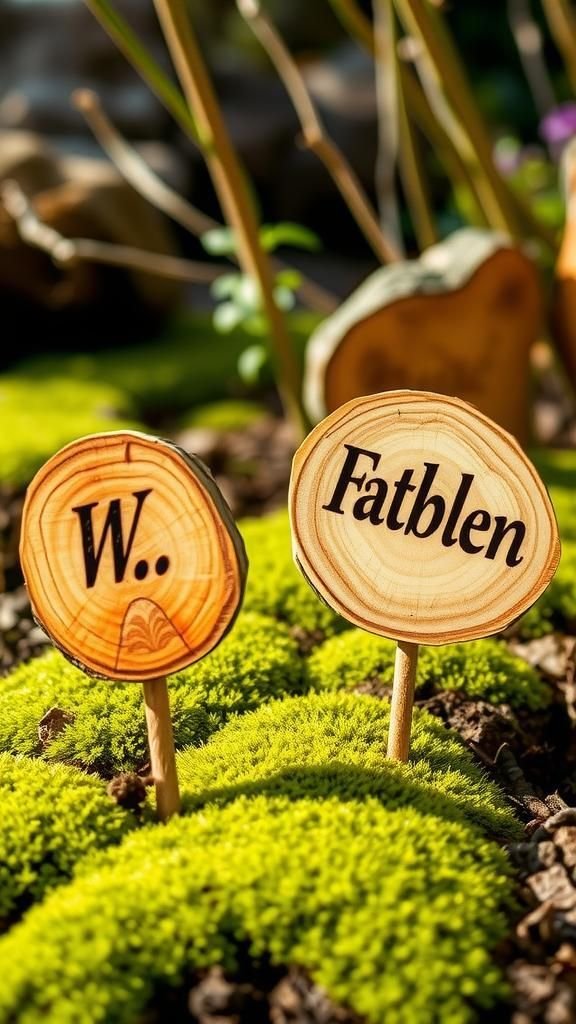 Bark slices engraved with rustic pyrography names