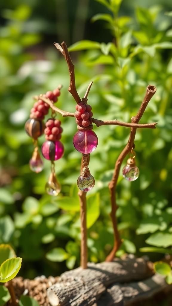Beaded twig markers with dangling charm names