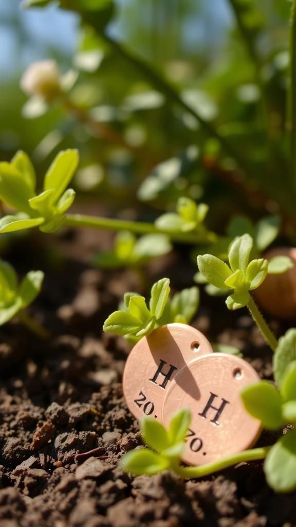 Copper discs stamped with plant initials