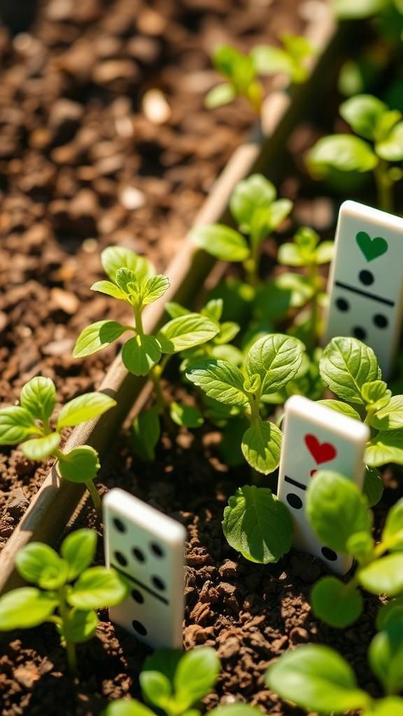 Domino labels: tiny tiles with bold graphics