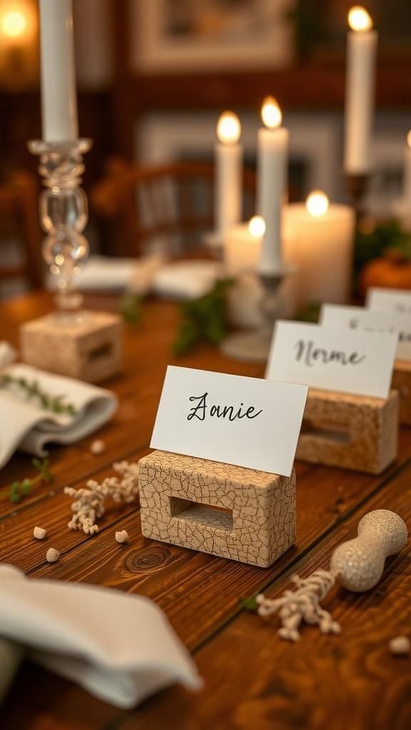 Cork place card holders for cozy dinners
