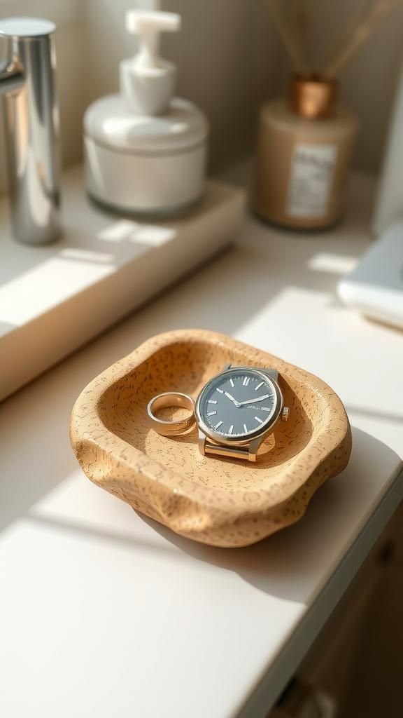 Cork trinket dish with pressed patterns