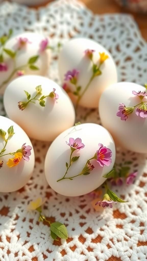 Delicate pressed-flower eggs with botanical charm