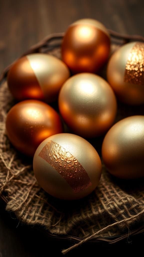 Metallic leaf eggs with warm golden shimmer