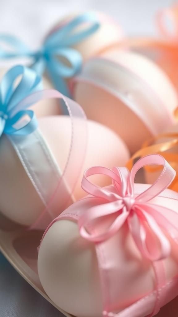 Ribbon-wrapped eggs with soft fabric accents