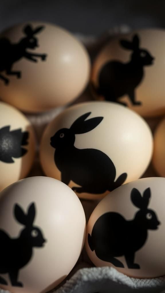 Silhouette eggs with shadowy cutout motifs