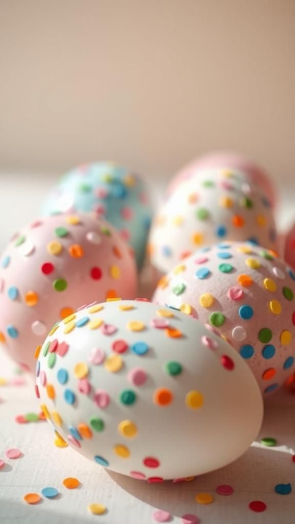 Tiny confetti eggs with colorful sticker dots