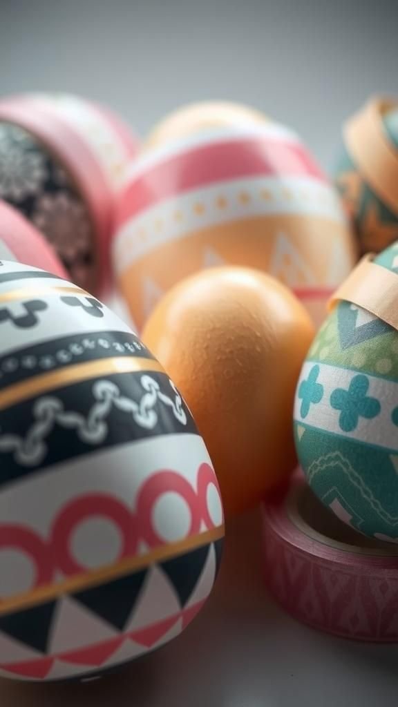 Washi tape eggs with layered graphic patterns