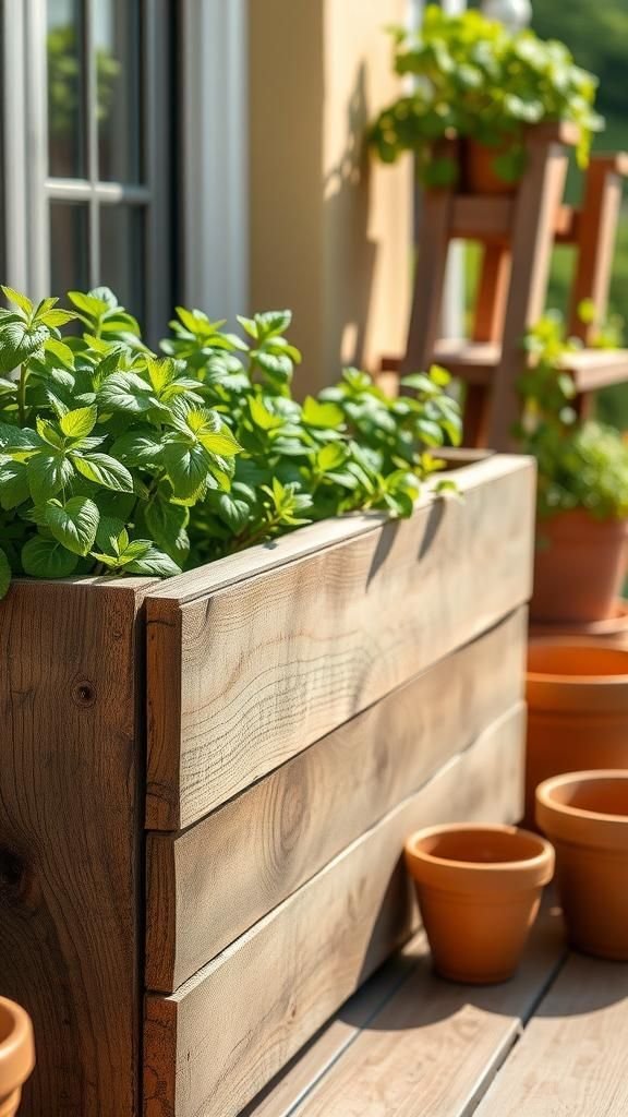 Pallet wood planter box for a sunny balcony