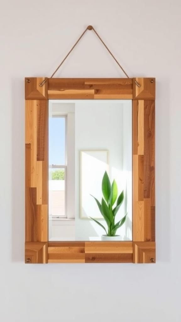 Rustic mirror frame that warms any hallway space