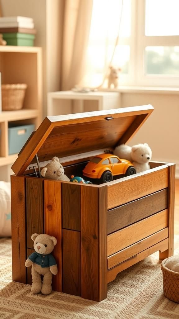 Small toy chest with hinged lid and charm