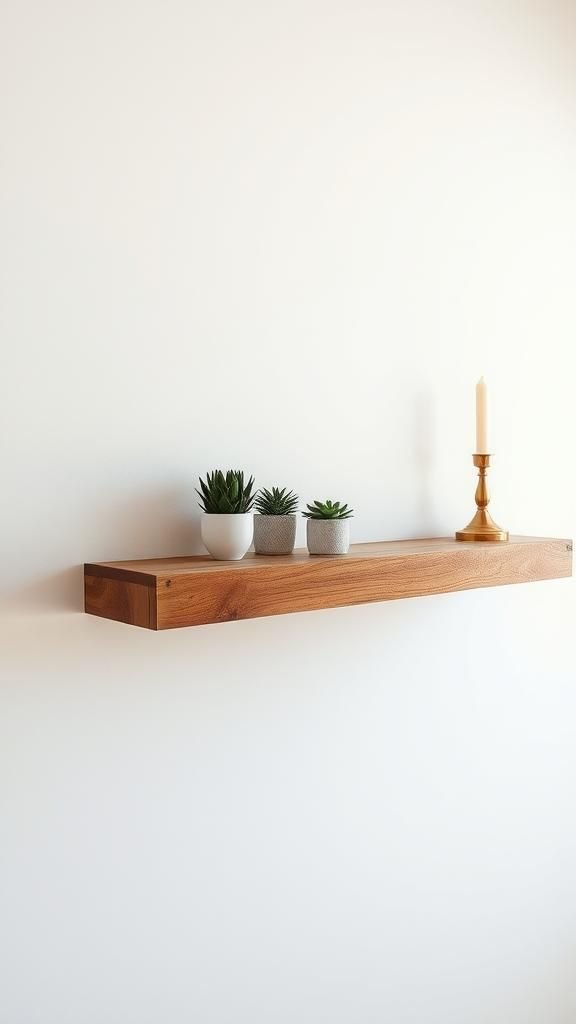 Wall-mounted floating shelf with weathered charm