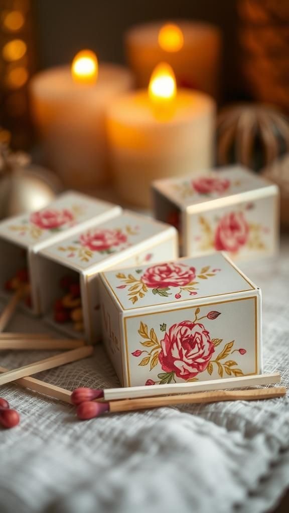 Decorative matchboxes with floral decoupage
