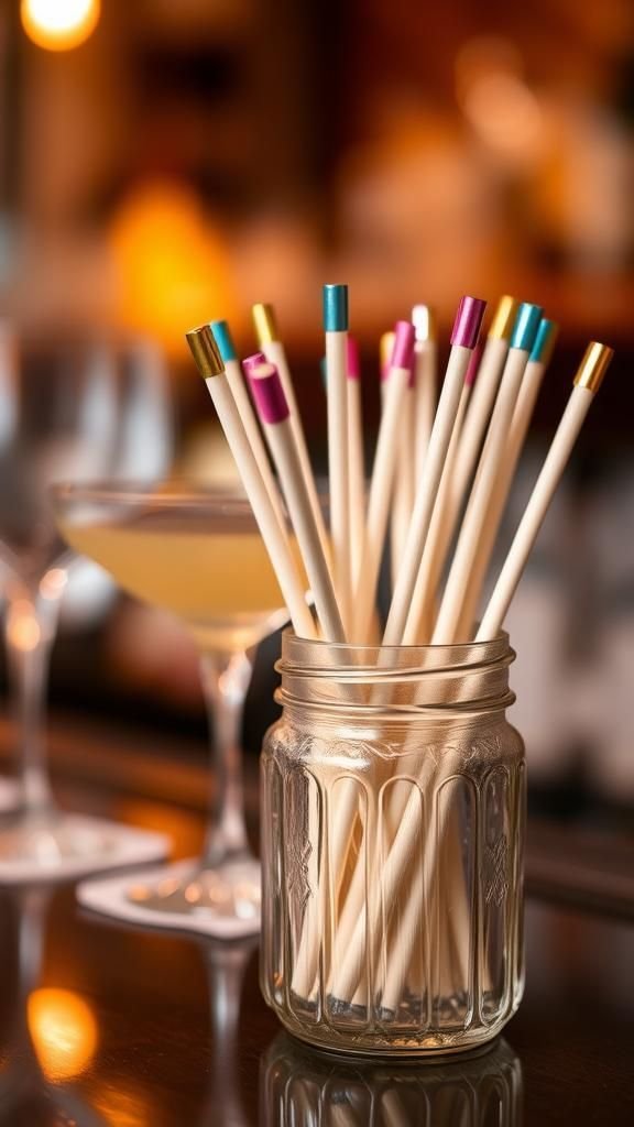 DIY cocktail stirrers with painted tips