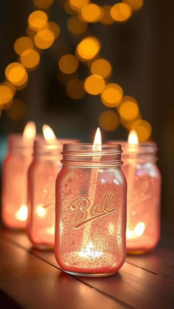 Glitter-dusted mason jars for cozy table lights