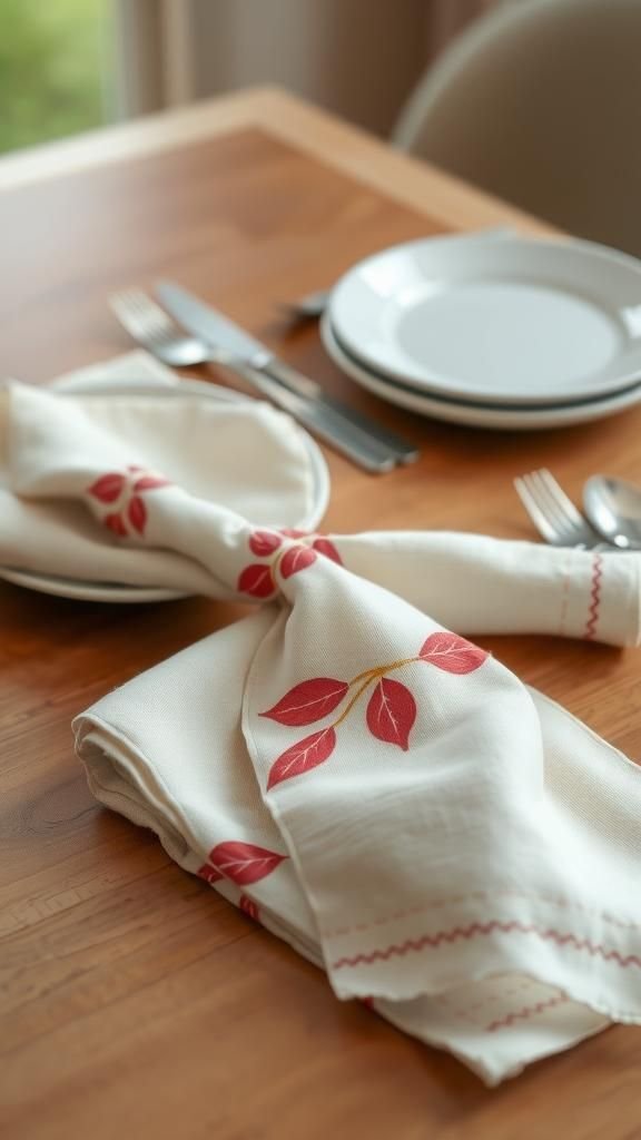 Hand-stamped linen napkins with tiny motifs
