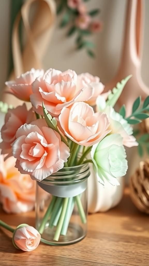 Mini paper flower bouquet in pastel tones