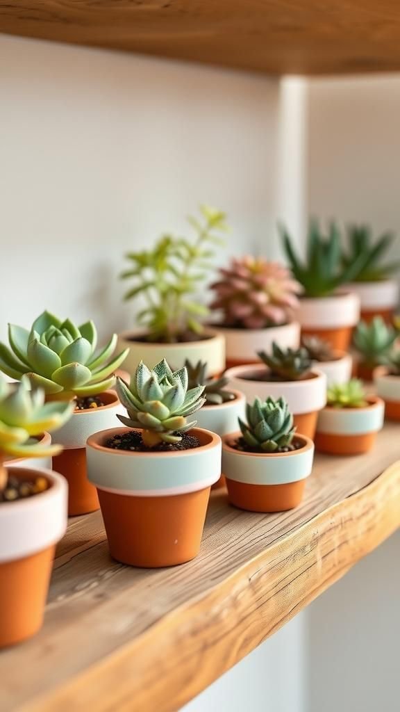 Mini succulent planters painted in soft hues