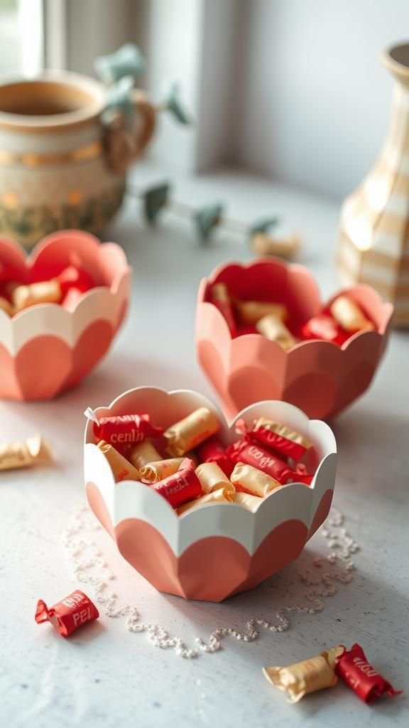 Paper mache heart bowls for holding treats