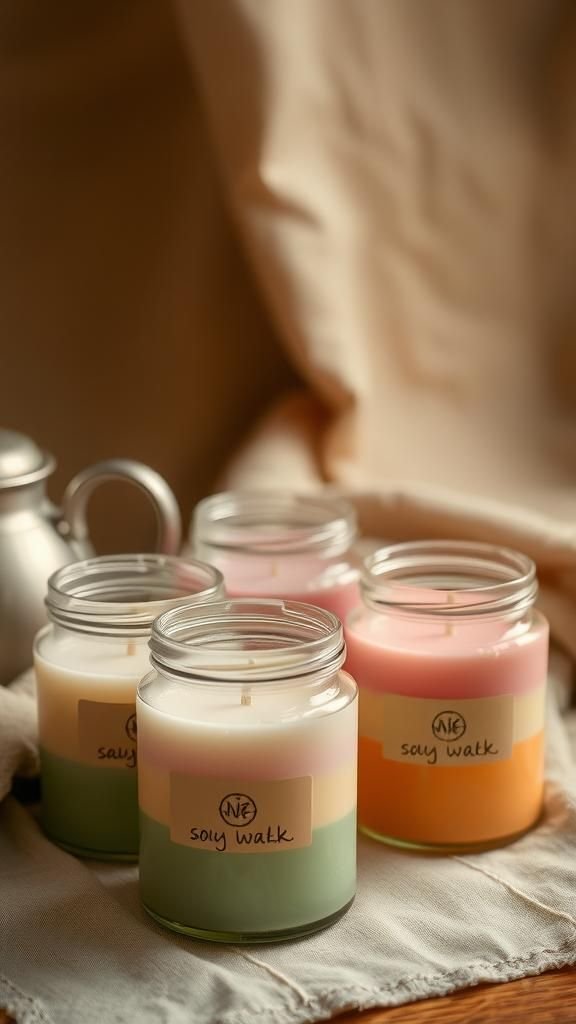 Scented soy candle jars with layered colors