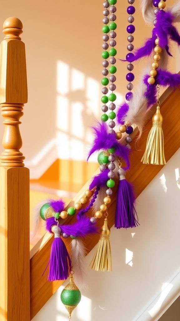 Bead garland with feather and tassel accents