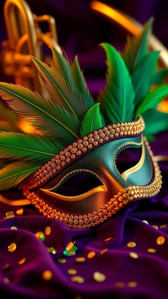 Feathered classic mask with velvet highlights