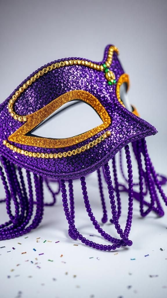 Glitter eye mask with layered bead fringe