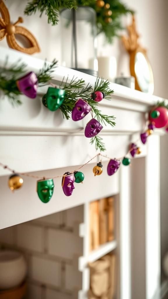 Mini mask garland for mantel or window