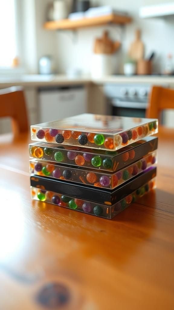 Upcycled bead coasters with glossy finish