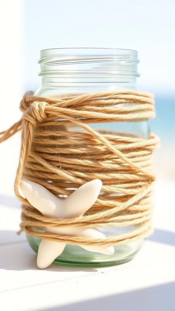 Rustic twine-wrapped jar with coastal feel
